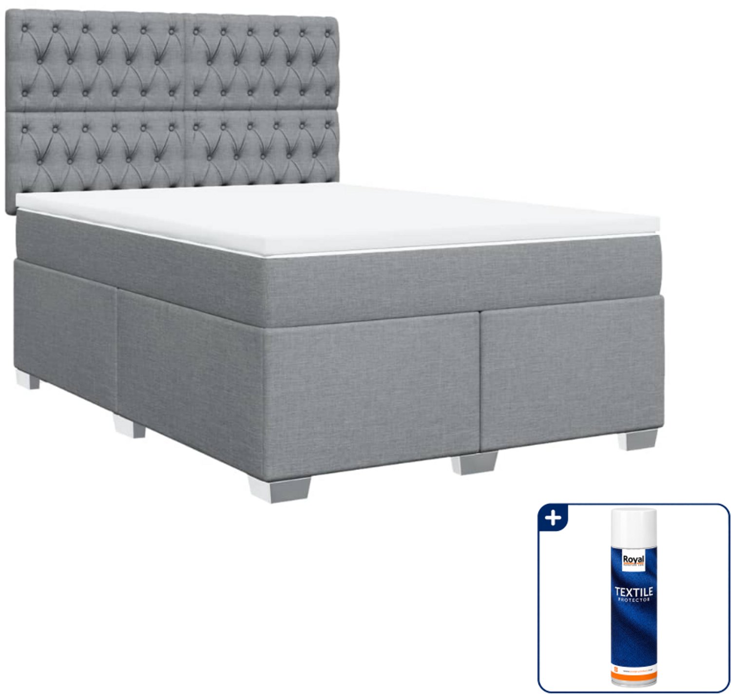 vidaXL boxspring Queensize - 160 x 200 cm - lichtgrijs - Inclusief textielbeschermer 500 ml