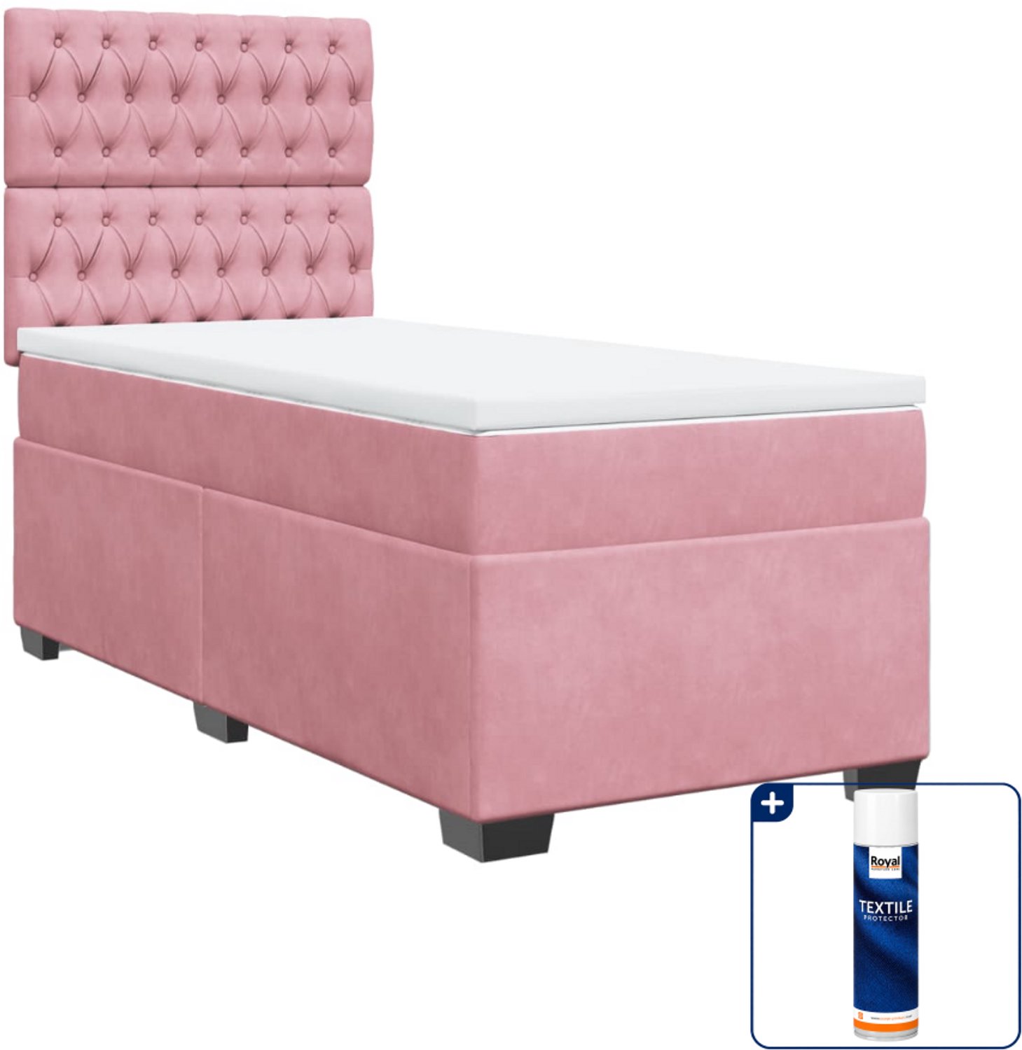 vidaXL boxspring met matras - 100 x 200 cm - fluweel - roze - Inclusief textielbeschermer 500 ml