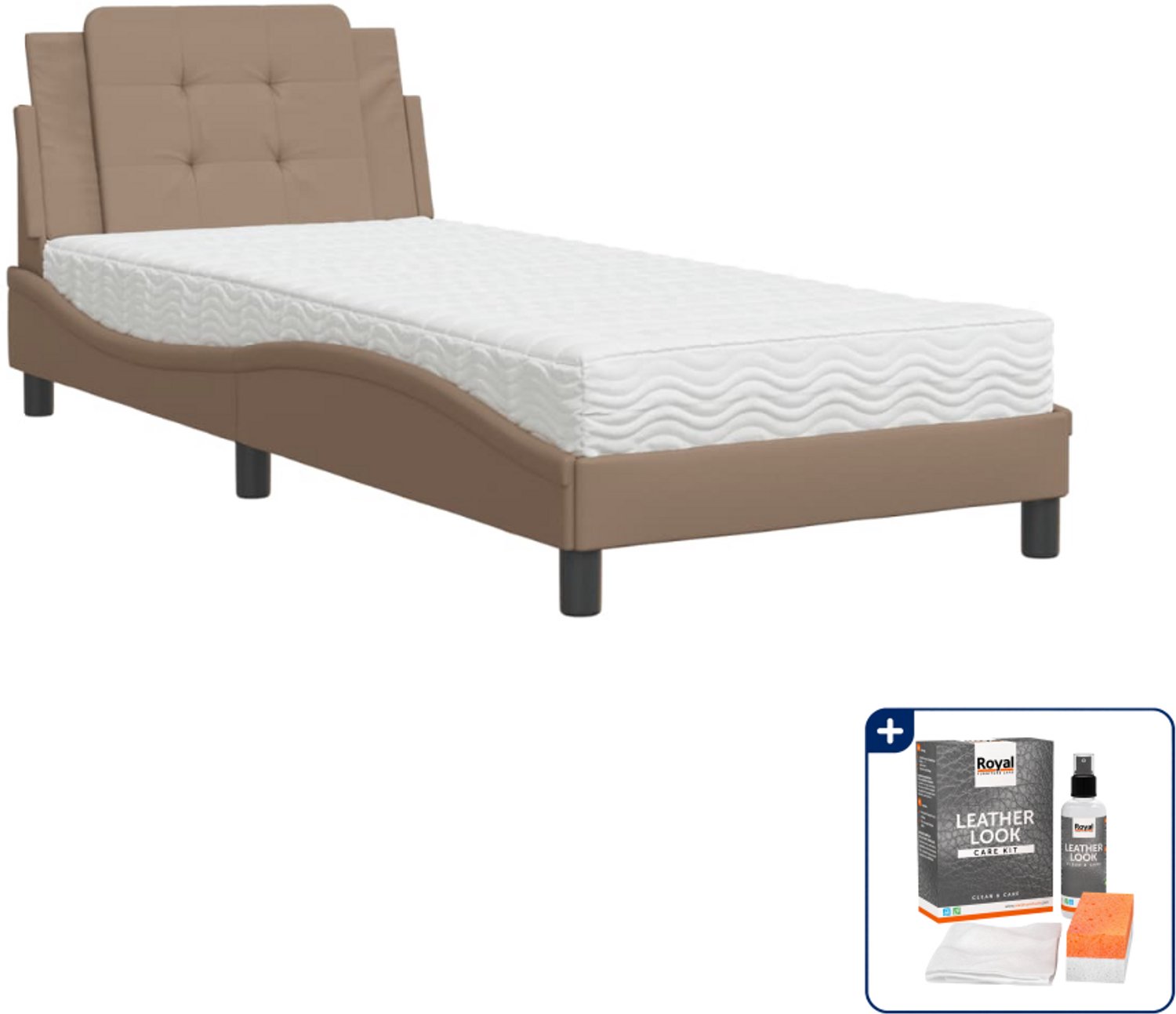 vidaXL Bed Zadar met matras - 100 x 200 cm - cappuccino - Inclusief onderhoudsset voor kunstleer 150 ml Grijs