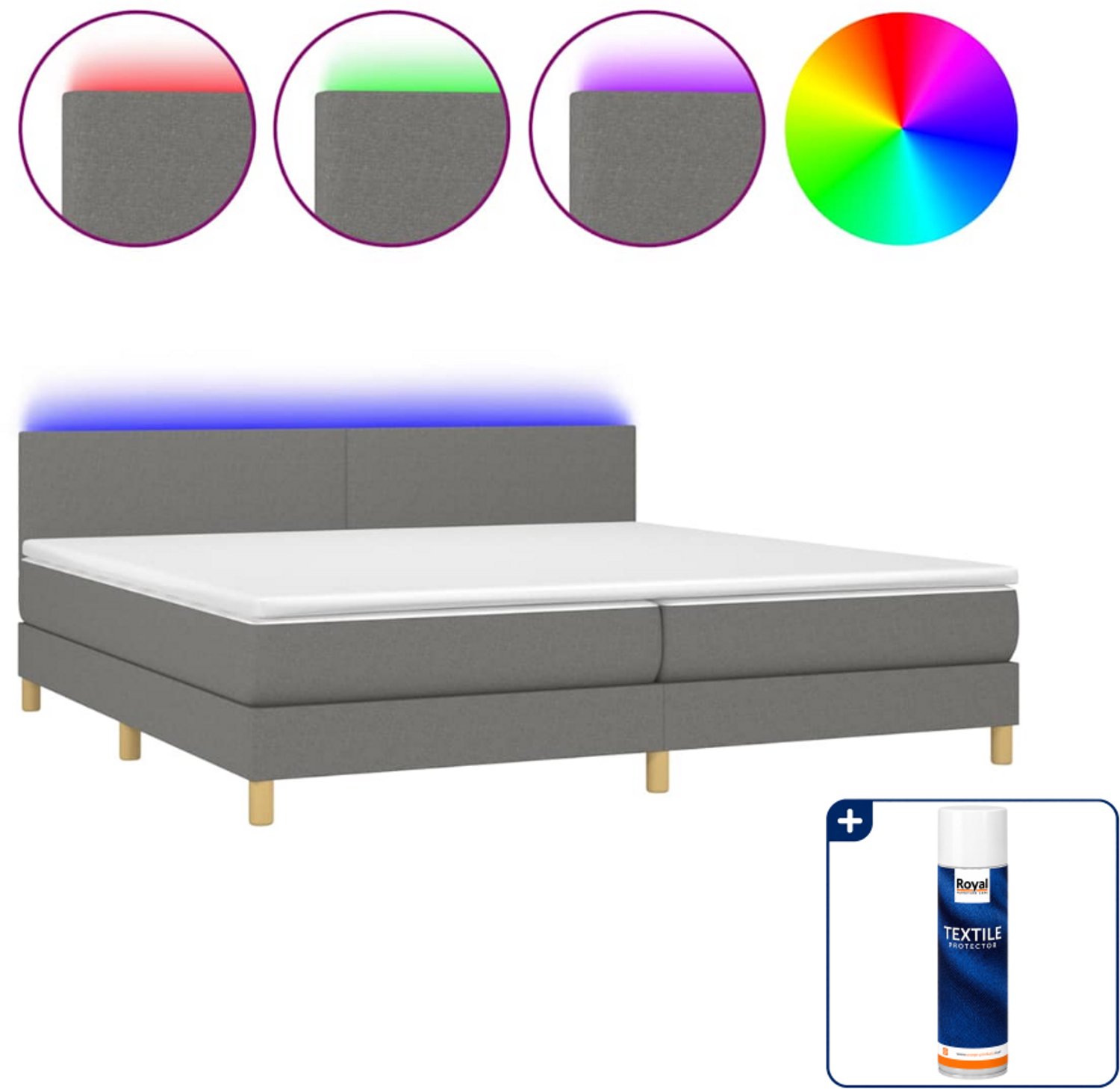 vidaXL boxspring met matras en led - 200 x 200 cm - donkergrijs - Inclusief textielbeschermer 500 ml
