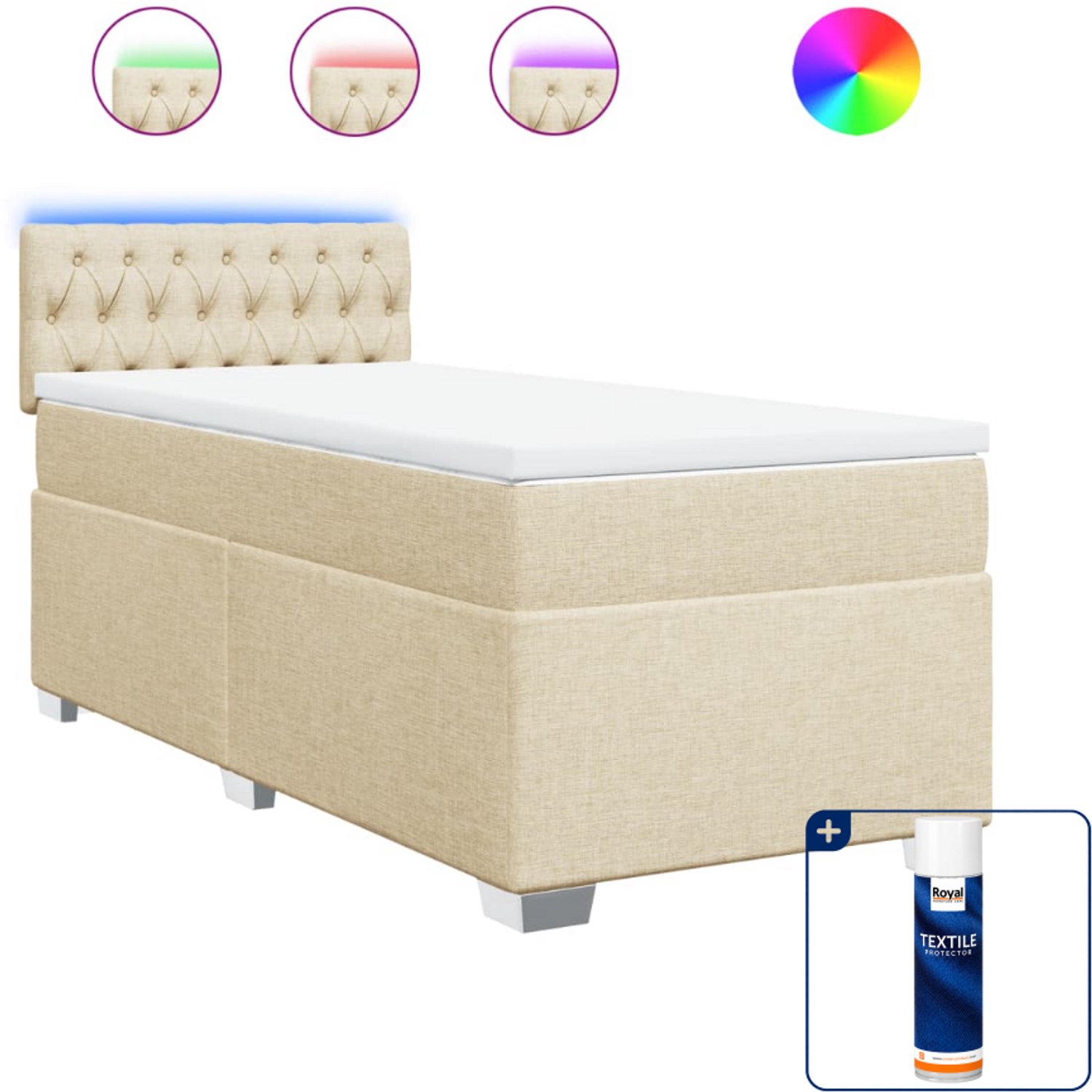 vidaXL boxspring met matras - 90 x 200 cm - stof - crèmekleurig - Inclusief textielbeschermer 500 ml