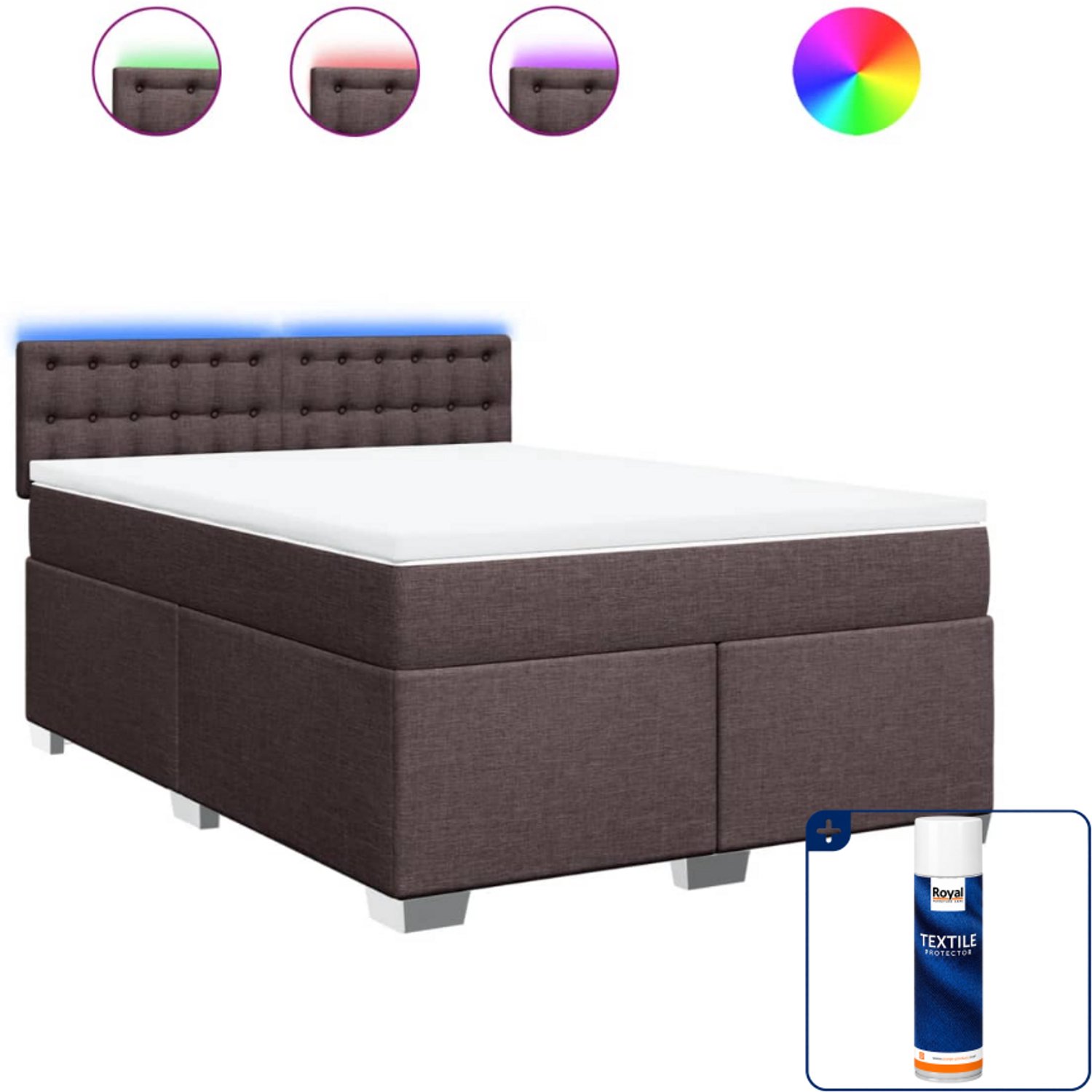 vidaXL boxspring met matras - Small double - 140 x 200 cm - donkerbruin - Inclusief textielbeschermer 500 ml