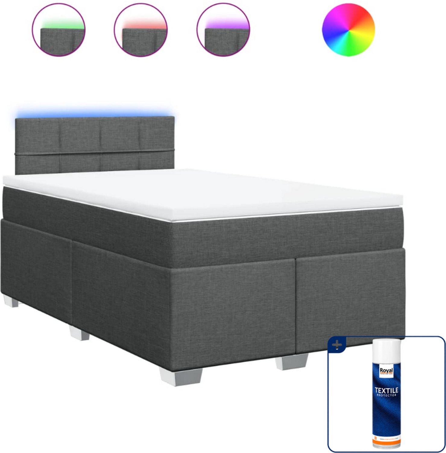 vidaXL boxspring met matras - 120 x 190 cm - stof - donkergrijs - Inclusief textielbeschermer 500 ml