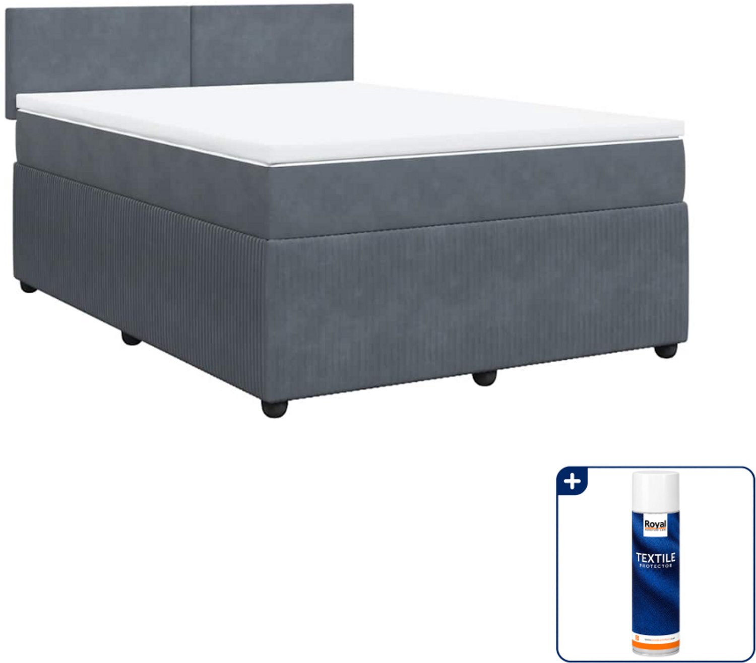 vidaXL boxspring met matras - 140 x 190 cm - fluweel - donkergrijs - Inclusief textielbeschermer 500 ml