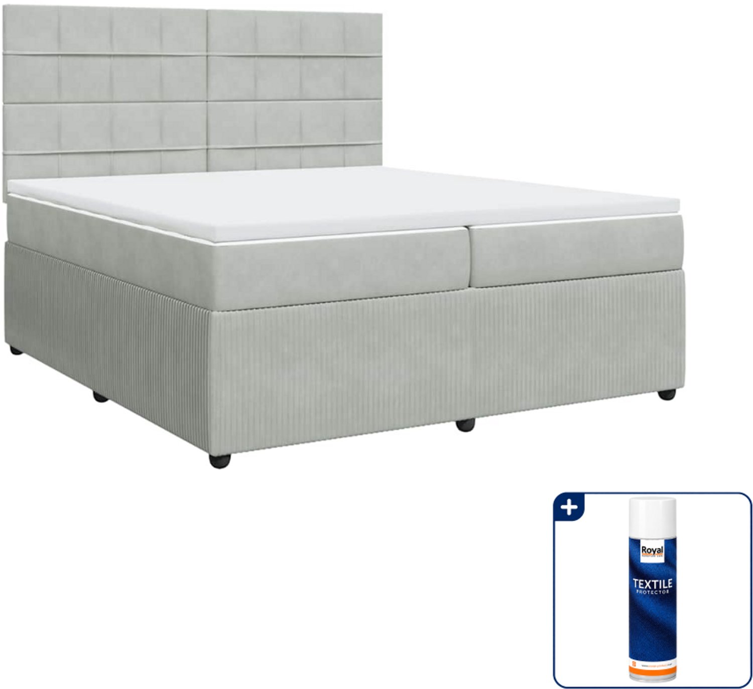 vidaXL Boxspring - Super kingsize - 200 x 200 cm - lichtgrijs - Inclusief textielbeschermer 500 ml