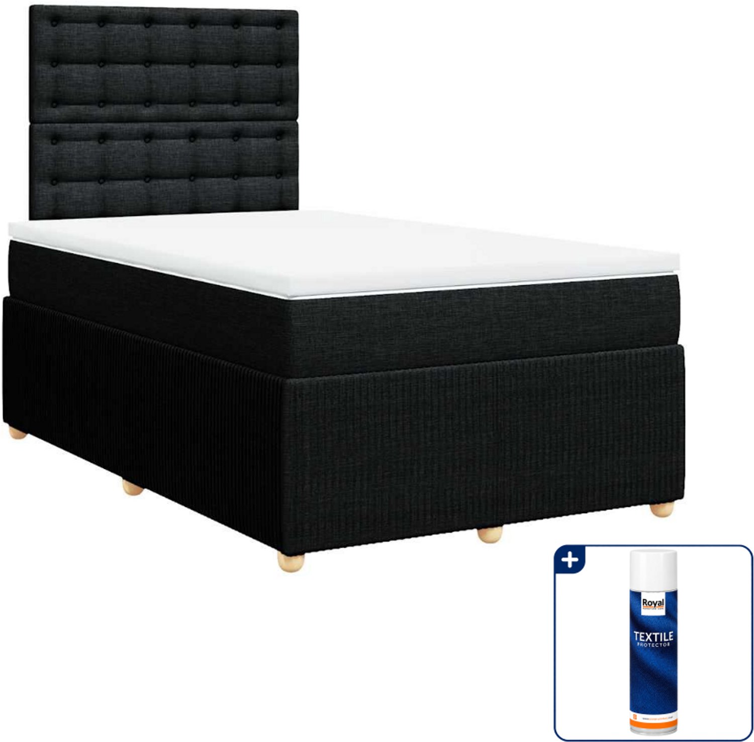 vidaXL boxspring met matras - 120 x 190 cm - stof - zwart - Inclusief textielbeschermer 500 ml