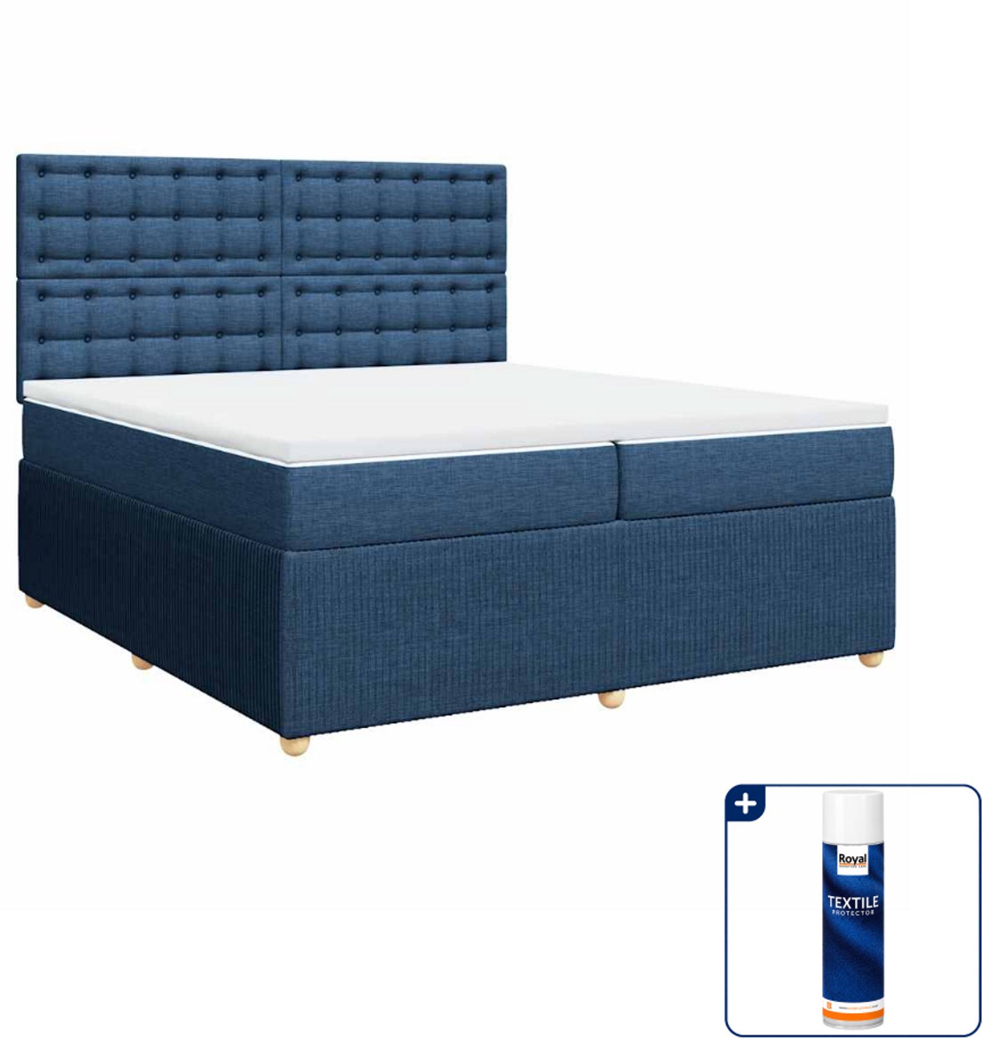 vidaXL boxspring met matras - super kingsize - 200 x 200 cm - blauw - Inclusief textielbeschermer 500 ml