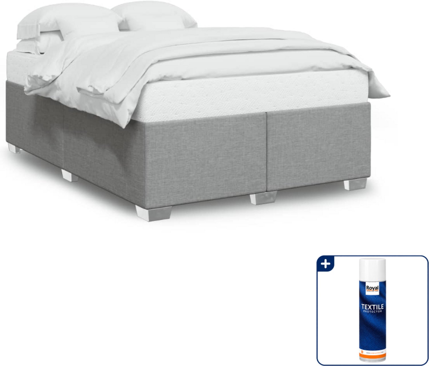 vidaXL bedframe - Small double - 140 x 200 cm - lichtgrijs - Inclusief textielbeschermer 500 ml Zwart