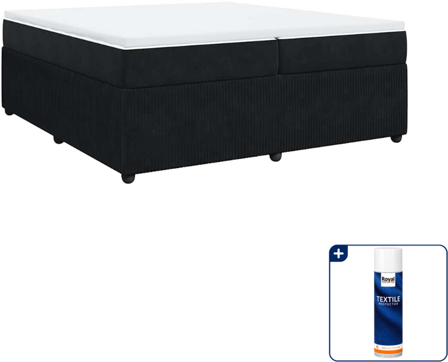 vidaXL Boxspring - 200 x 200 cm - fluweel - zwart - Inclusief textielbeschermer 500 ml
