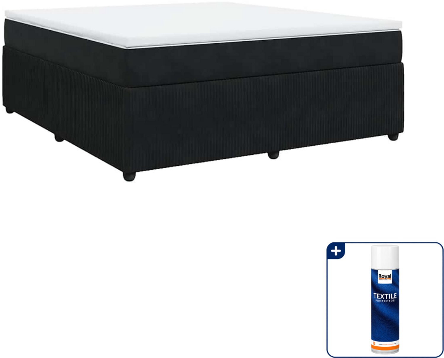vidaXL Boxspring Kingsize - 180 x 200 cm - fluweel - zwart - Inclusief textielbeschermer 500 ml