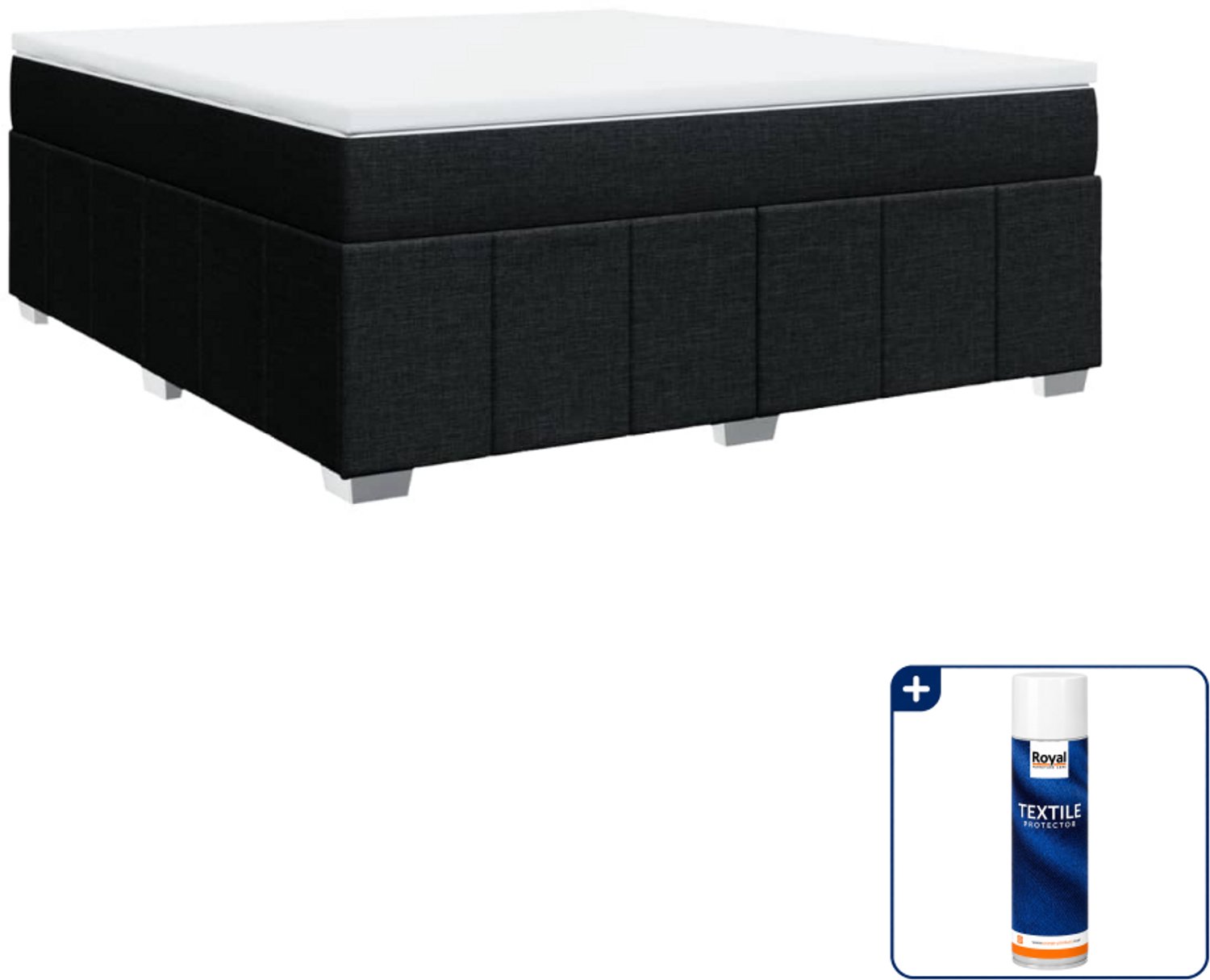 vidaXL Kingsize boxspring met matras - 180 x 200 cm - zwart - Inclusief textielbeschermer 500 ml
