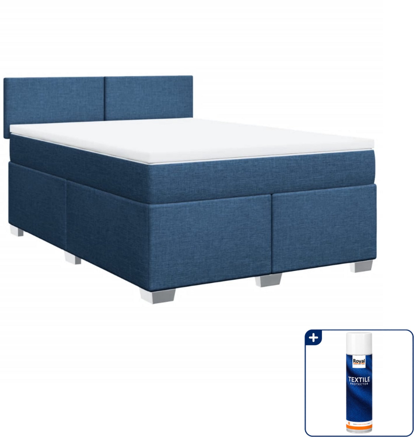 vidaXL boxspring Queensize - 160 x 200 cm - blauw - Inclusief textielbeschermer 500 ml