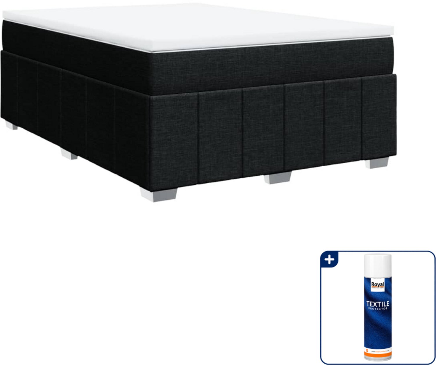 vidaXL Boxspring - Small double - 140 x 200 cm - zwart - Inclusief textielbeschermer 500 ml