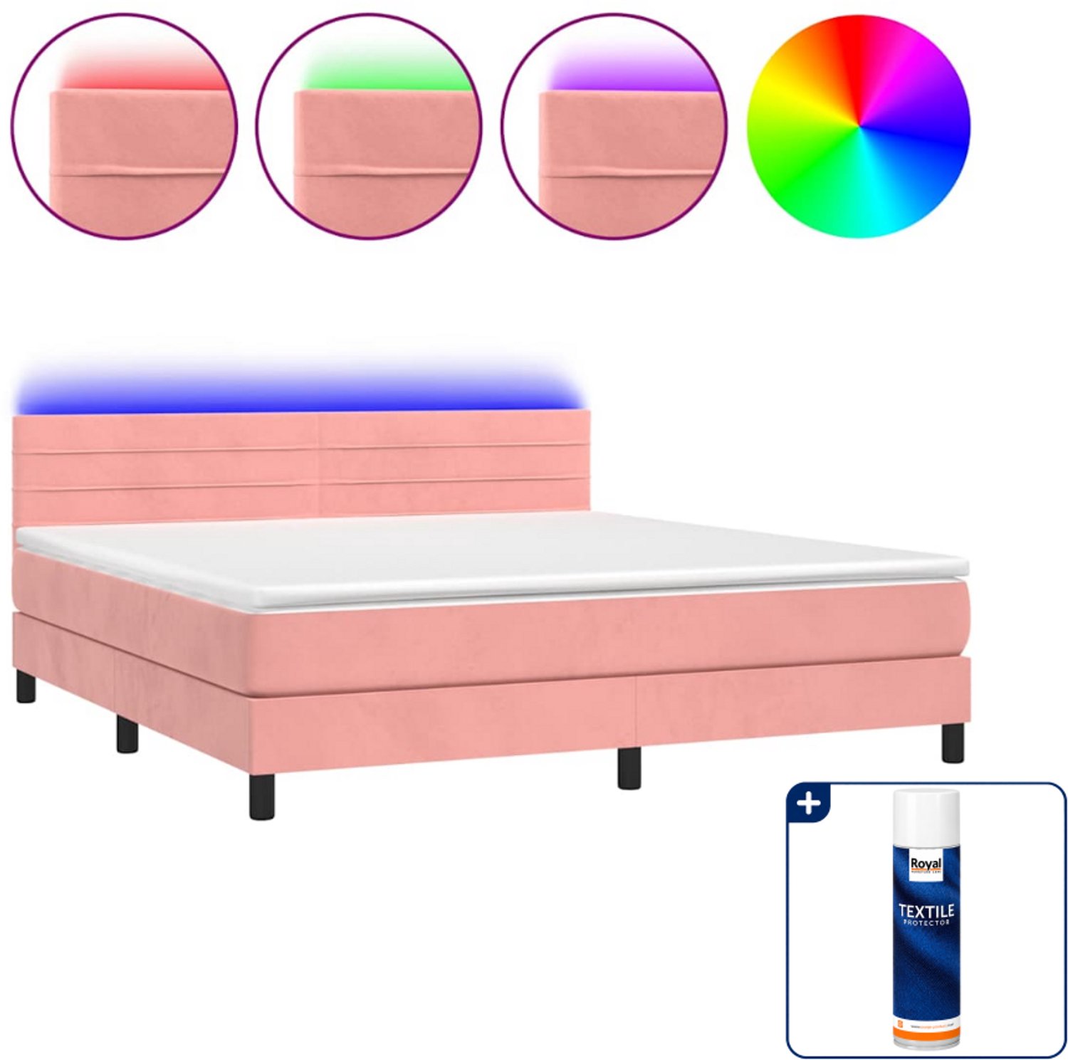 vidaXL Boxspring Queensize - 160 x 200 cm - fluweel - roze - Inclusief textielbeschermer 500 ml