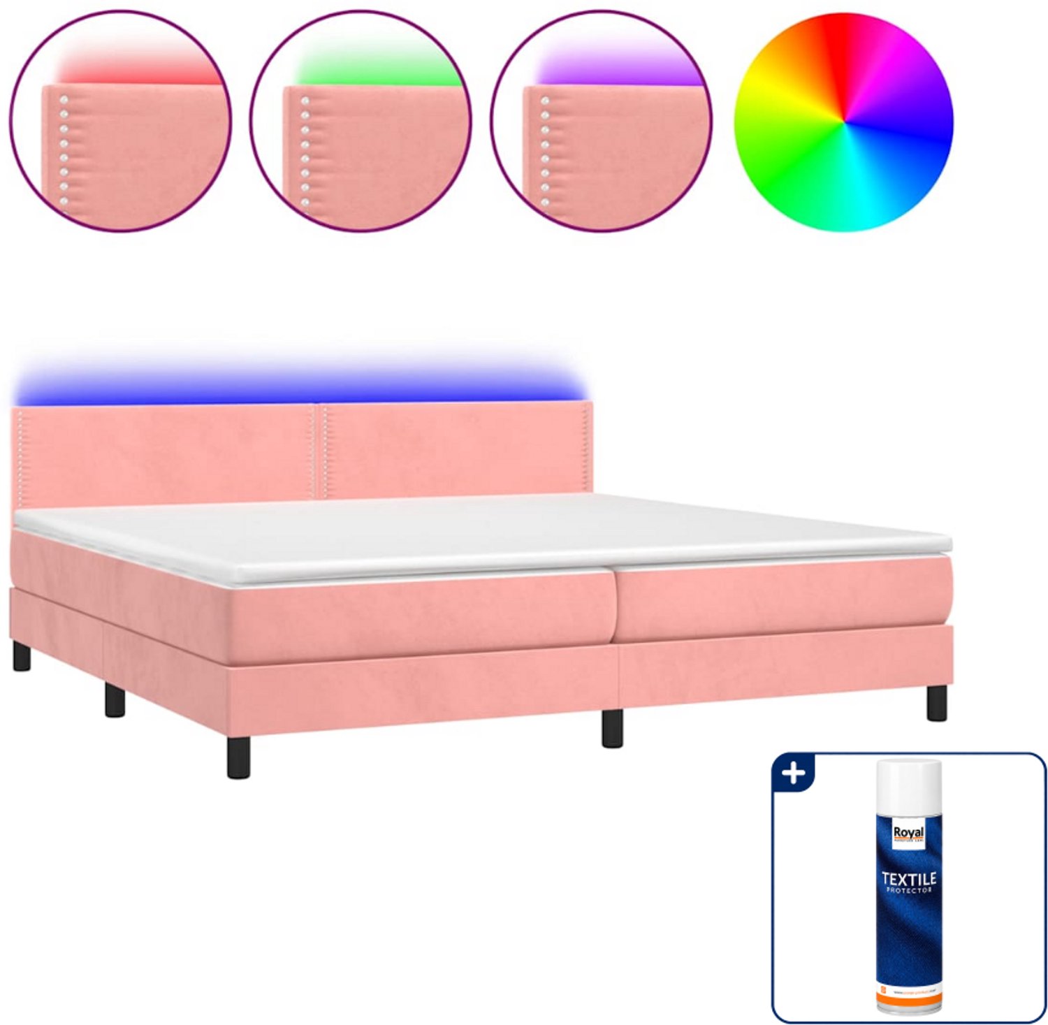 vidaXL boxspring met matras en LED - super kingsize - roze - Inclusief textielbeschermer 500 ml