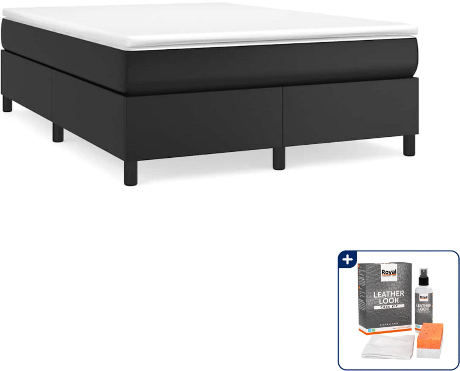 vidaXL boxspring - Small double - 140 x 200 cm - kunstleer - zwart - Inclusief onderhoudsset voor kunstleer 150 ml