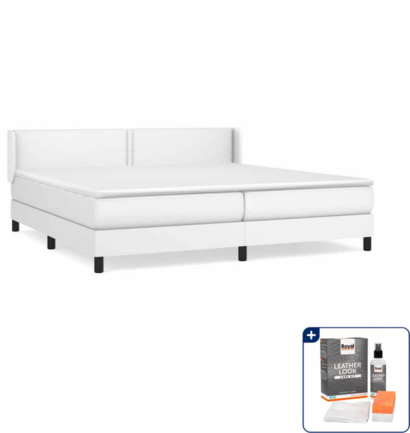 vidaXL Boxspring met matras - Super kingsize - 200 x 200 cm - wit - Inclusief onderhoudsset voor kunstleer 150 ml