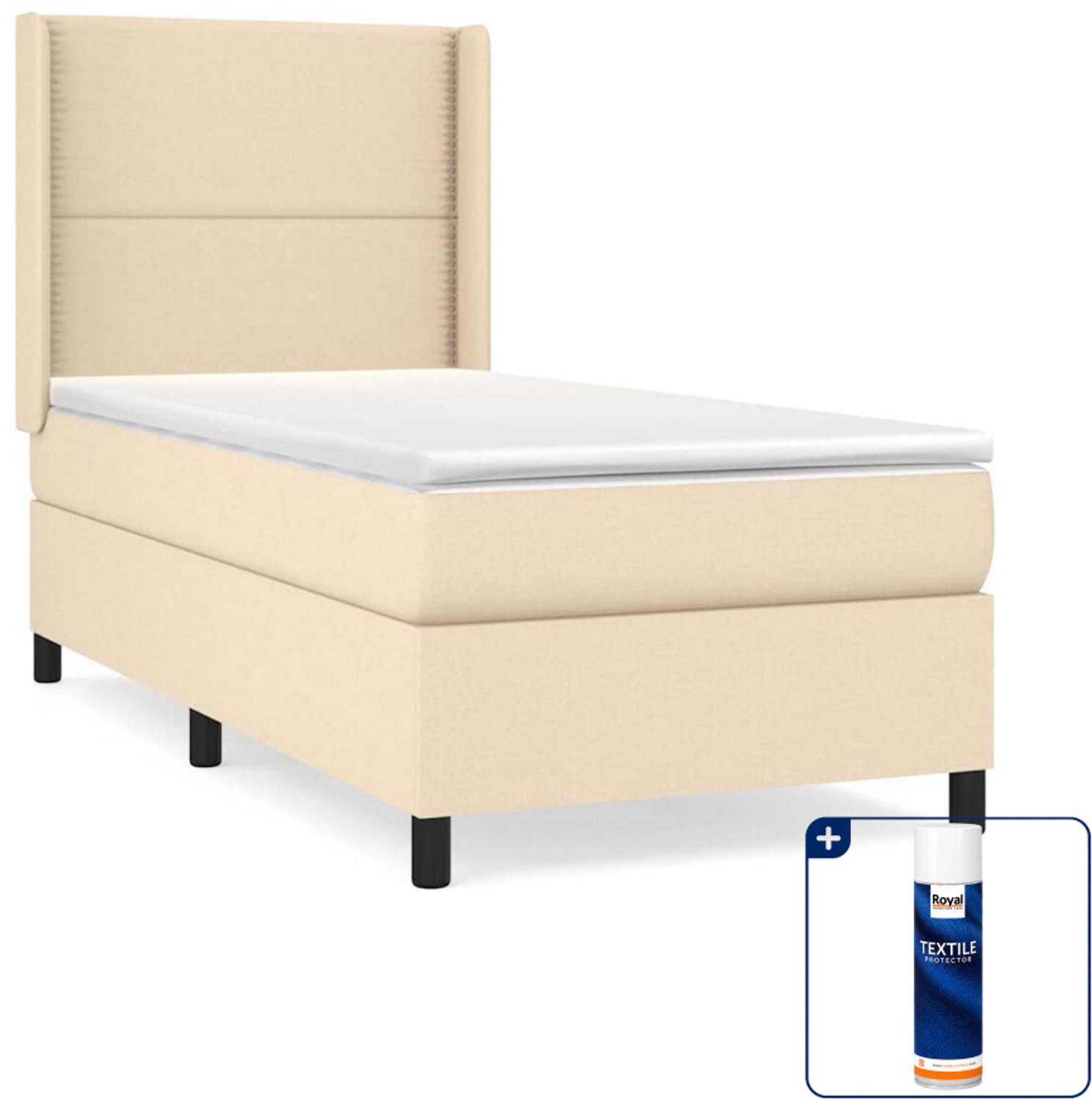 vidaXL boxspring - 90 x 190 cm - stof - crèmekleurig - Inclusief textielbeschermer 500 ml