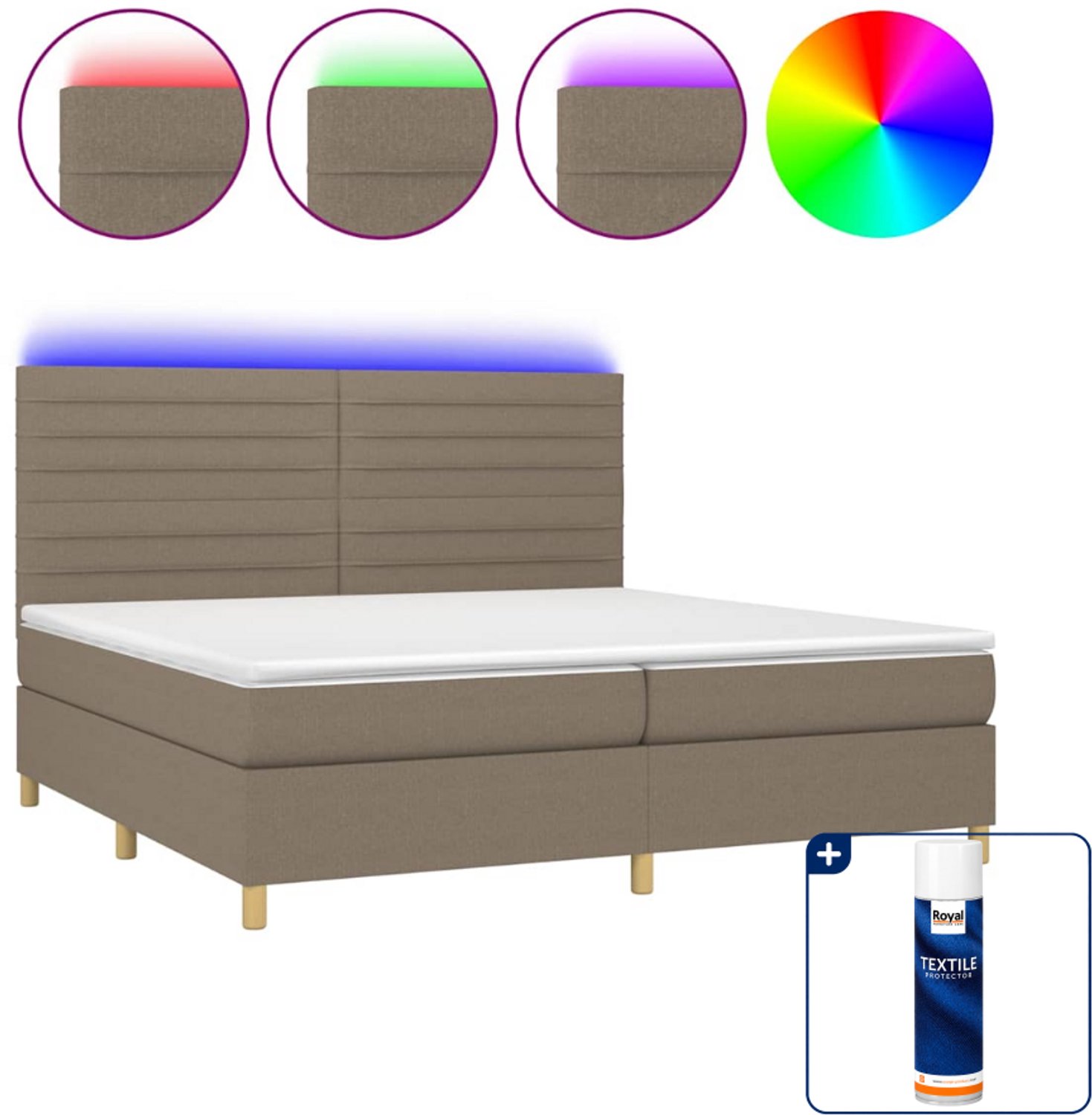 vidaXL Boxspring met matras en LED - Super kingsize - taupe - Inclusief textielbeschermer 500 ml