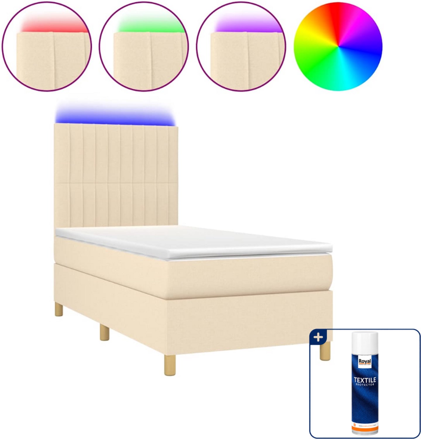 vidaXL boxspring met matras en led - 80 x 200 cm - crèmekleurig - Inclusief textielbeschermer 500 ml