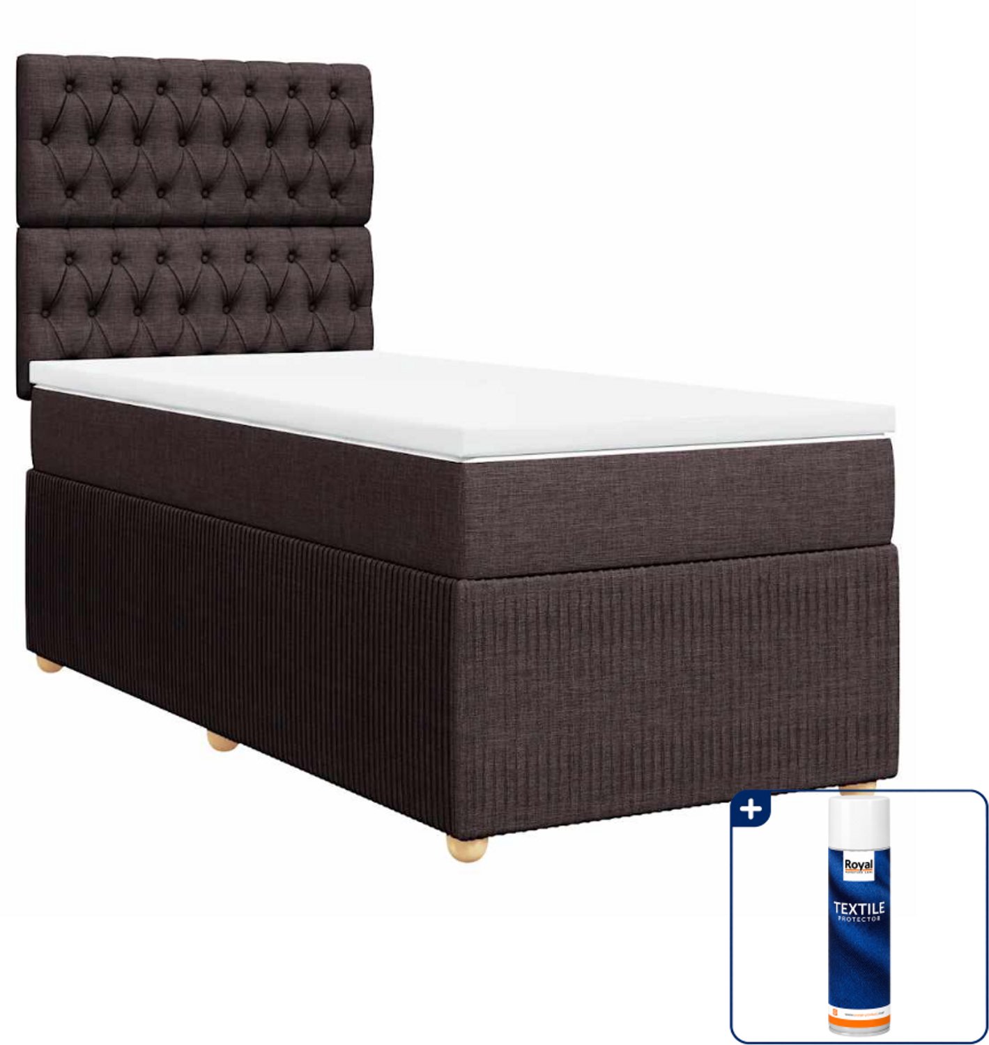 vidaXL boxspring met matras - 90 x 190 cm - stof - donkerbruin - Inclusief textielbeschermer 500 ml