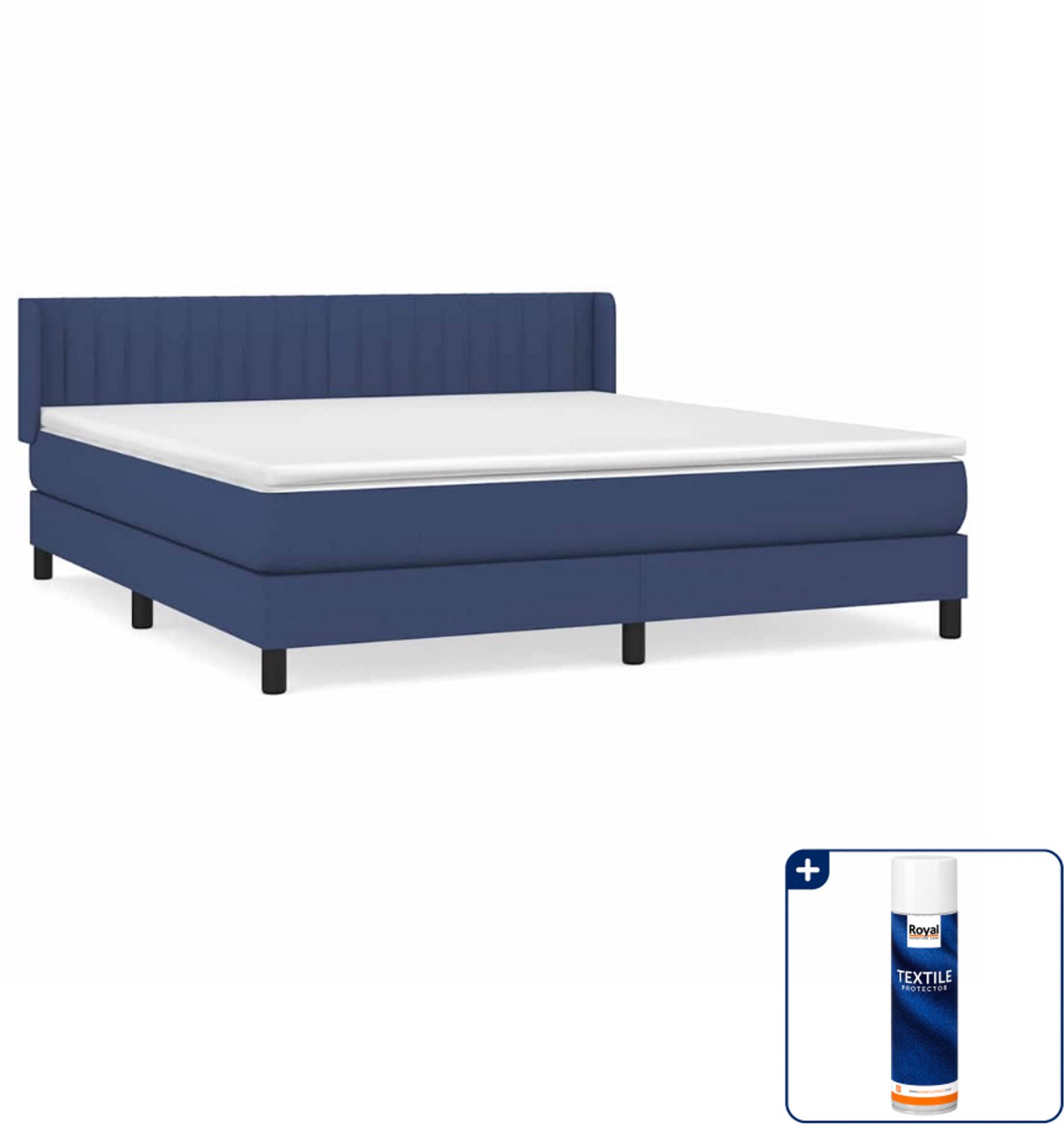 vidaXL boxspring met matras - Queensize - 160 x 200 cm - blauw - Inclusief textielbeschermer 500 ml