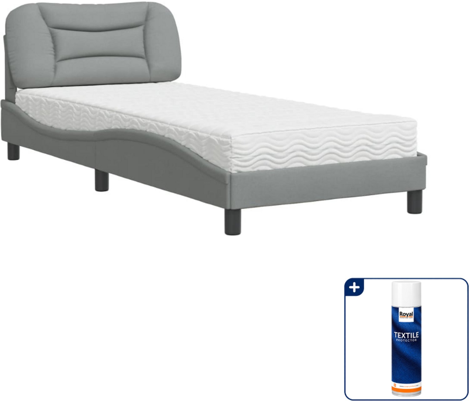 vidaXL bed met matras Hvar - 80 x 200 cm - lichtgrijs - Inclusief textielbeschermer 500 ml Wit