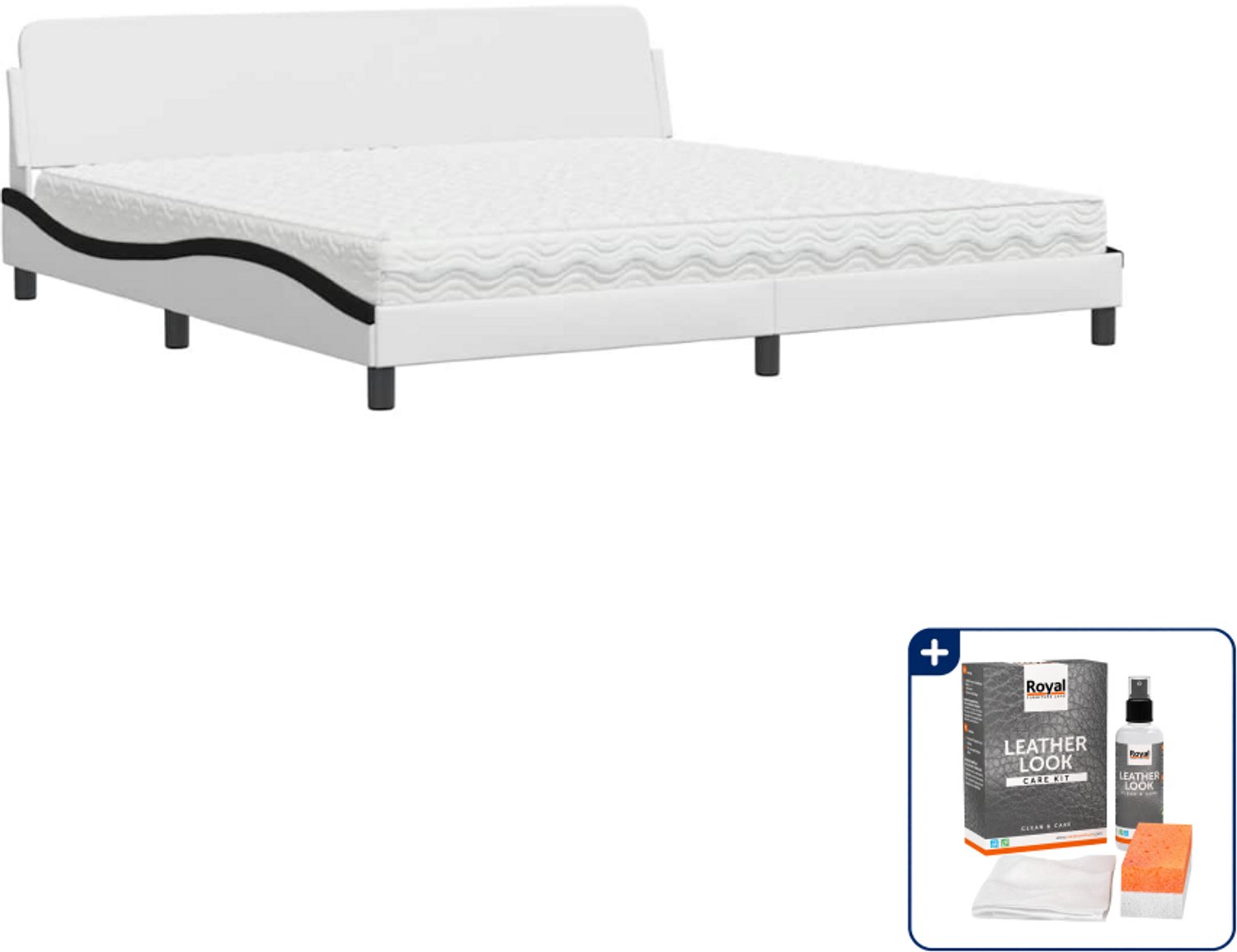 vidaXL Dover bed met matras - 200 x 200 cm - kunstleer - wit en zwart - Inclusief onderhoudsset voor kunstleer 150 ml