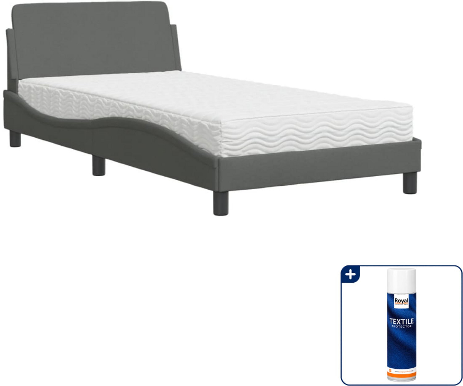vidaXL Dover bed met matras - 100 x 200 cm - stof - donkergrijs - Inclusief textielbeschermer 500 ml Blauw