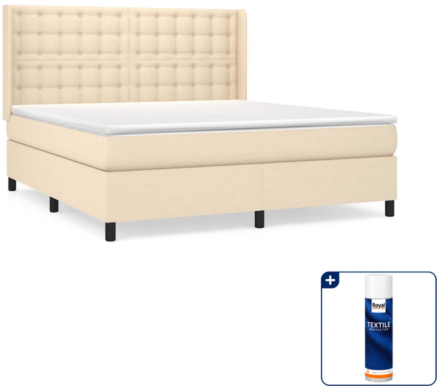 vidaXL Boxspring Kingsize - 180 x 200 cm - crème - Inclusief textielbeschermer 500 ml