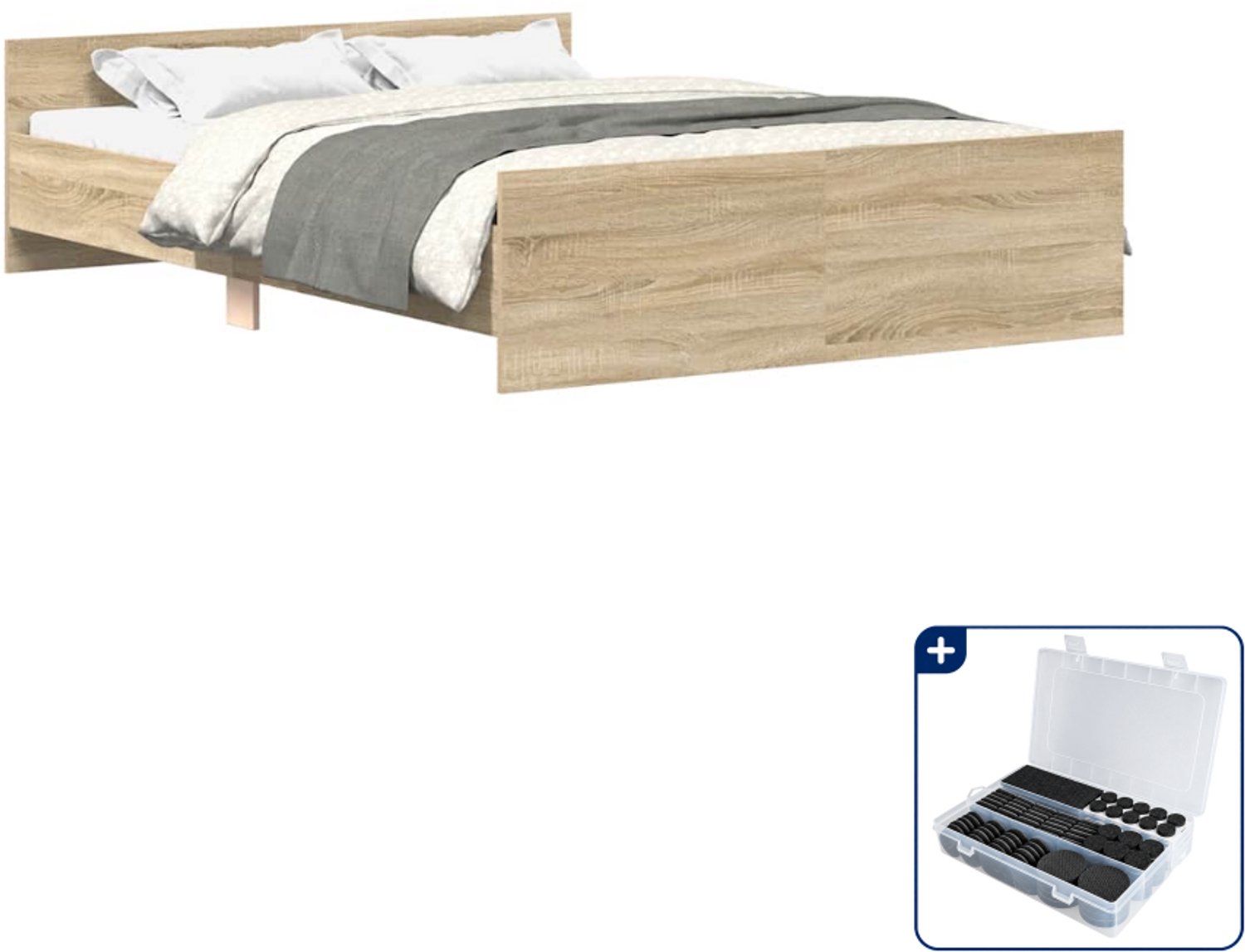 vidaXL Bedframe - 140 x 190 cm - bewerkt hout - sonoma eiken - Inclusief antikrasvilt 177-delig Grijs