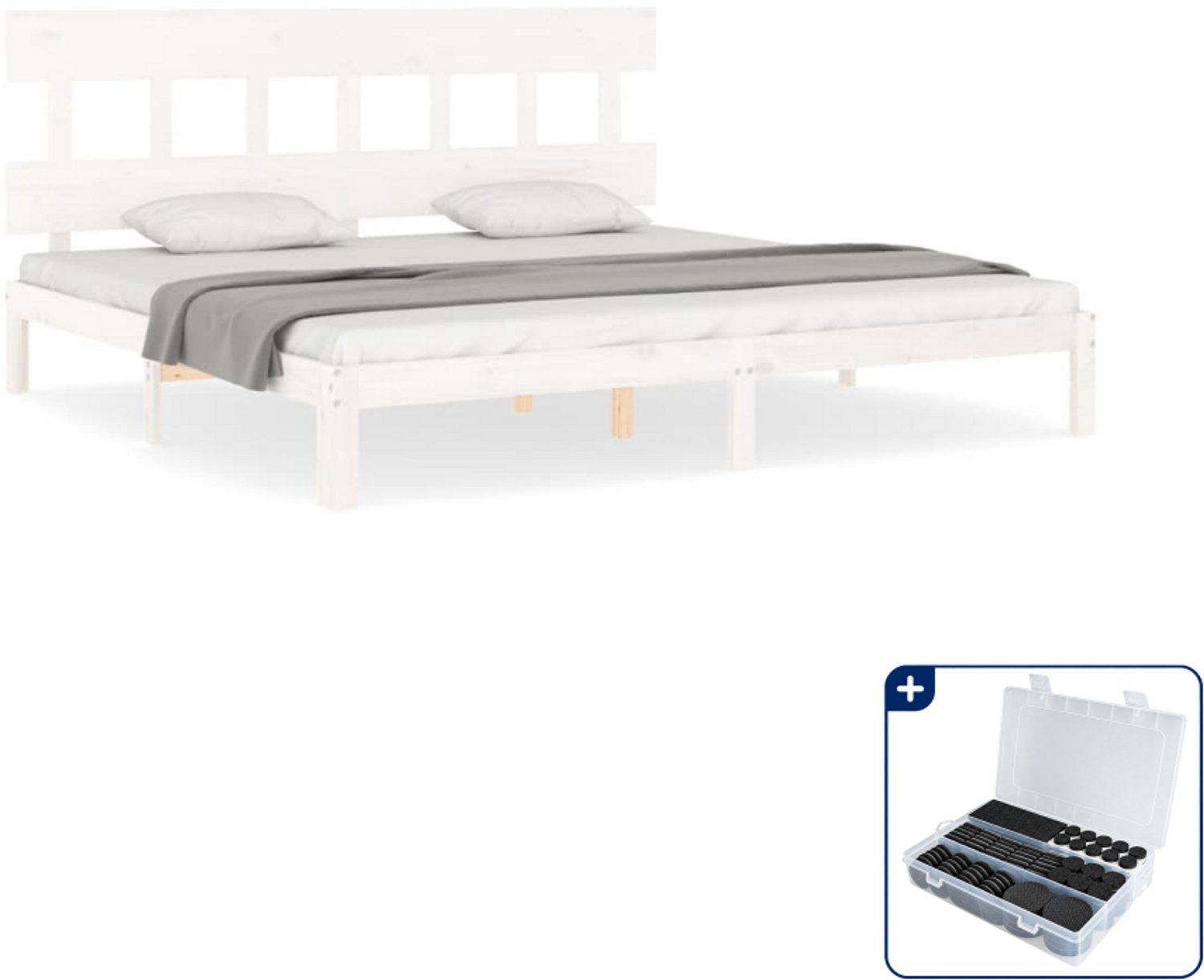 vidaXL bedframe - 200 x 200 cm - massief grenenhout - wit - Inclusief antikrasvilt 177-delig