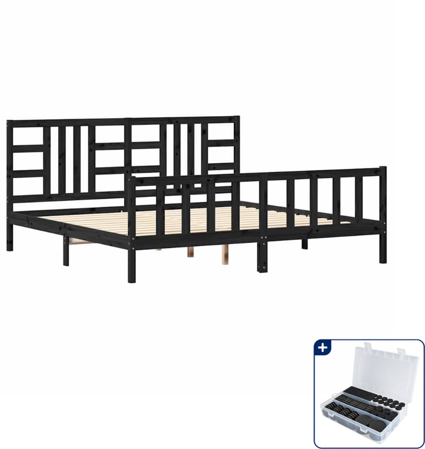 vidaXL bedframe met hoofdbord - 200 x 200 cm - massief grenenhout - zwart - Inclusief antikrasvilt 177-delig