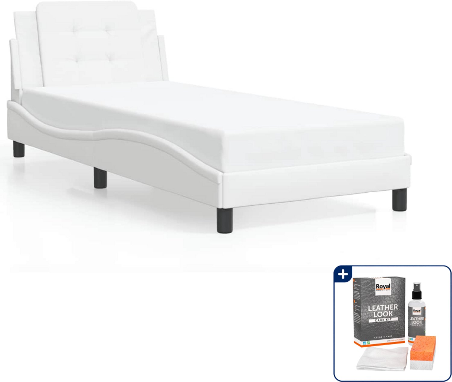 vidaXL Zadar bedframe - 90 x 200 cm - kunstleer - wit - Inclusief onderhoudsset voor kunstleer 150 ml