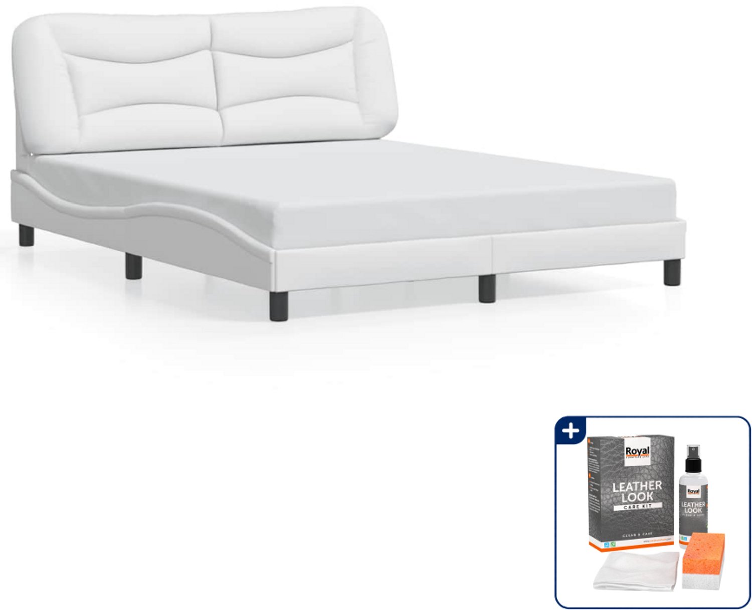 vidaXL Hvar bedframe - Queensize - 160 x 200 cm - wit - Inclusief onderhoudsset voor kunstleer 150 ml