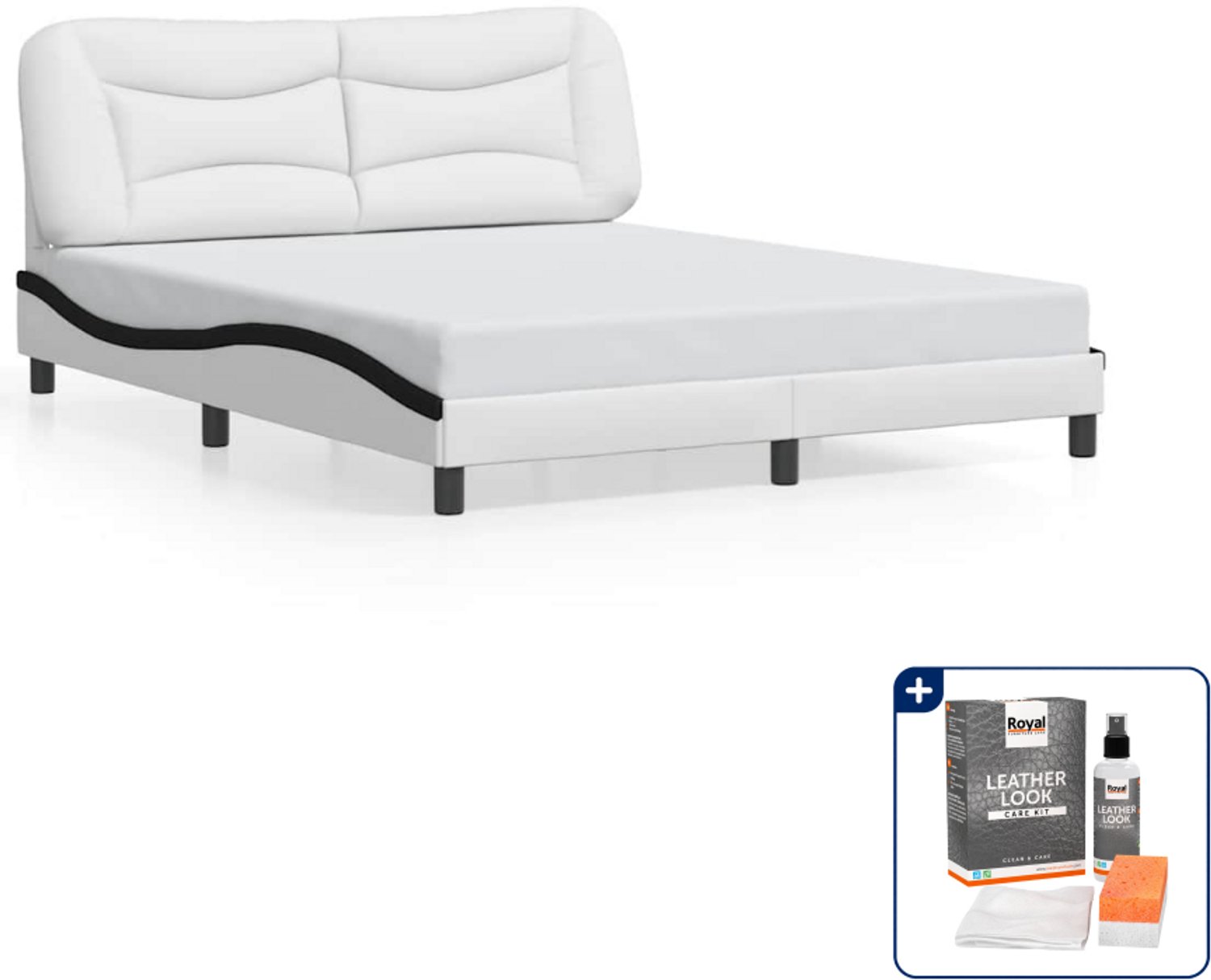 vidaXL Hvar bedframe - Queensize - 160 x 200 cm - zwart en wit - Inclusief onderhoudsset voor kunstleer 150 ml