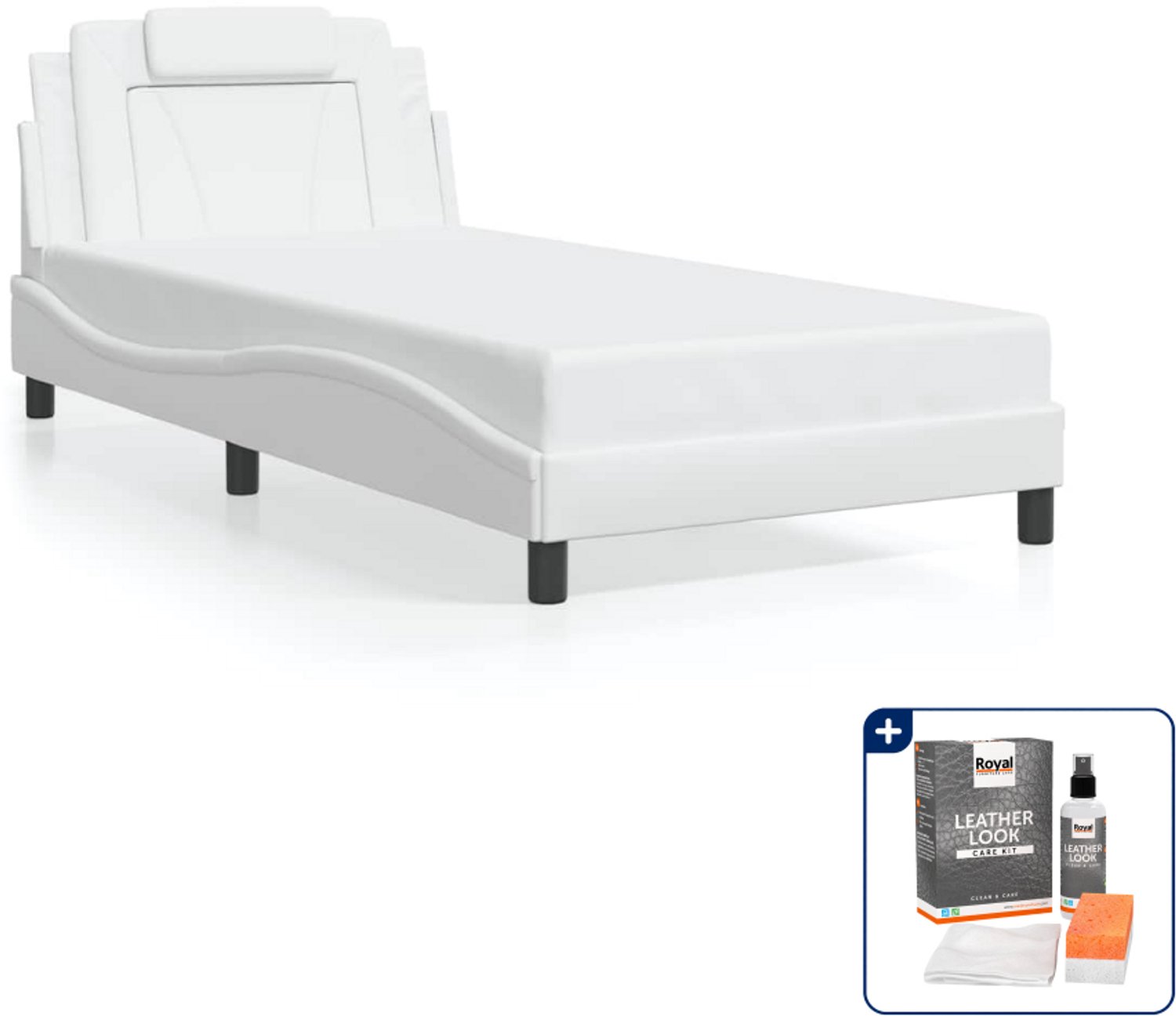 vidaXL Viana bedframe - 100 x 200 cm - kunstleer - wit - Inclusief onderhoudsset voor kunstleer 150 ml Zwart