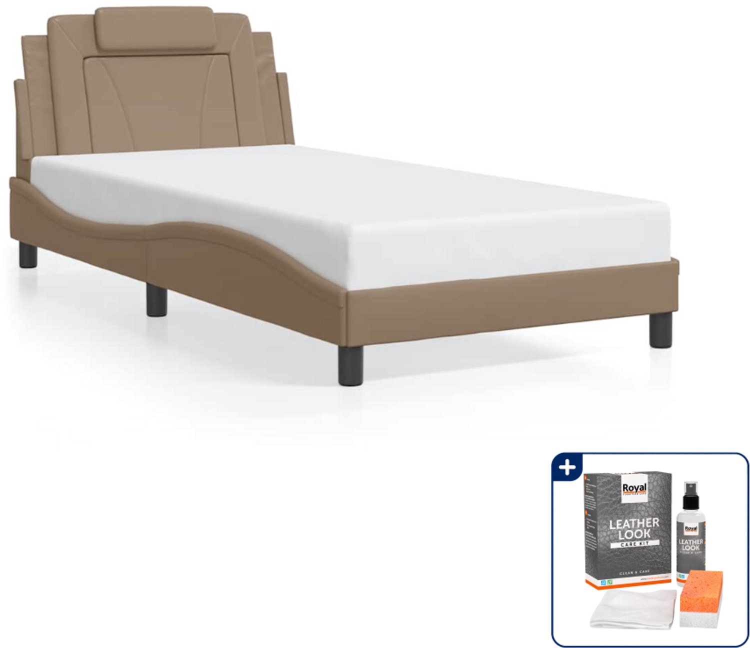 vidaXL Viana bedframe - 100 x 200 cm - kunstleer - cappuccino - Inclusief onderhoudsset voor kunstleer 150 ml Taupe