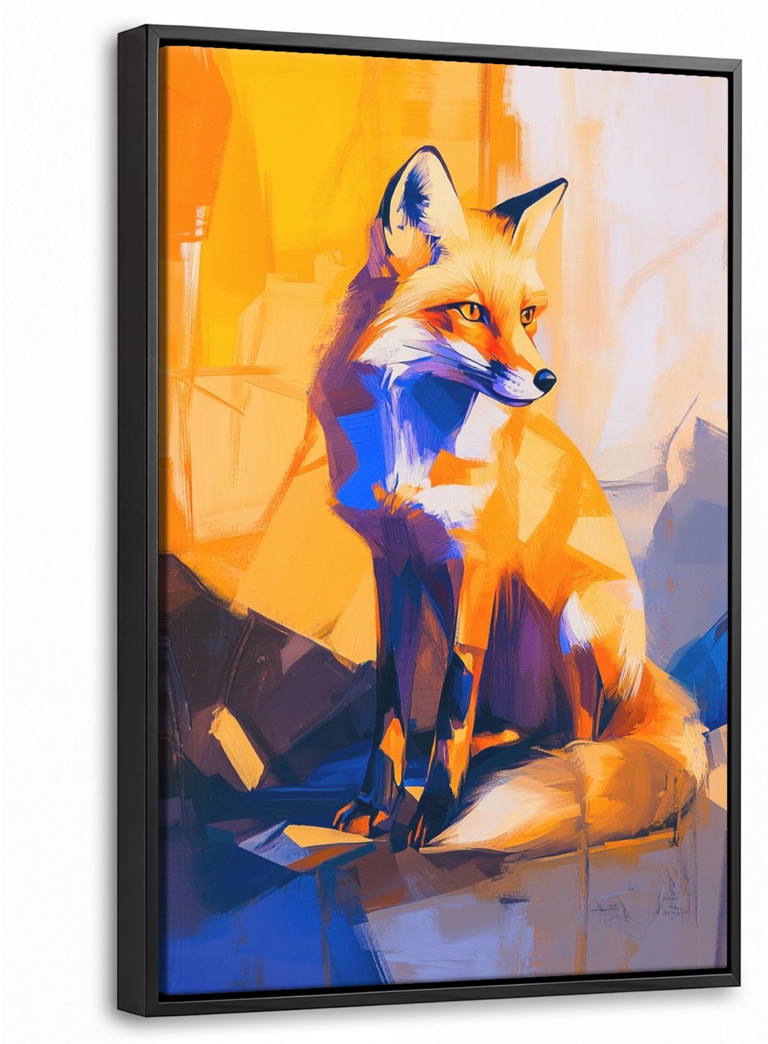 Canvas Schilderij met Baklijst 40x60cm - Vos - Oranje - Vormen - Abstract - Muurdecoratie woonkamer - Slaapkamer decoratie - Kamer accessoires - Schilderijen op canvas met lijst