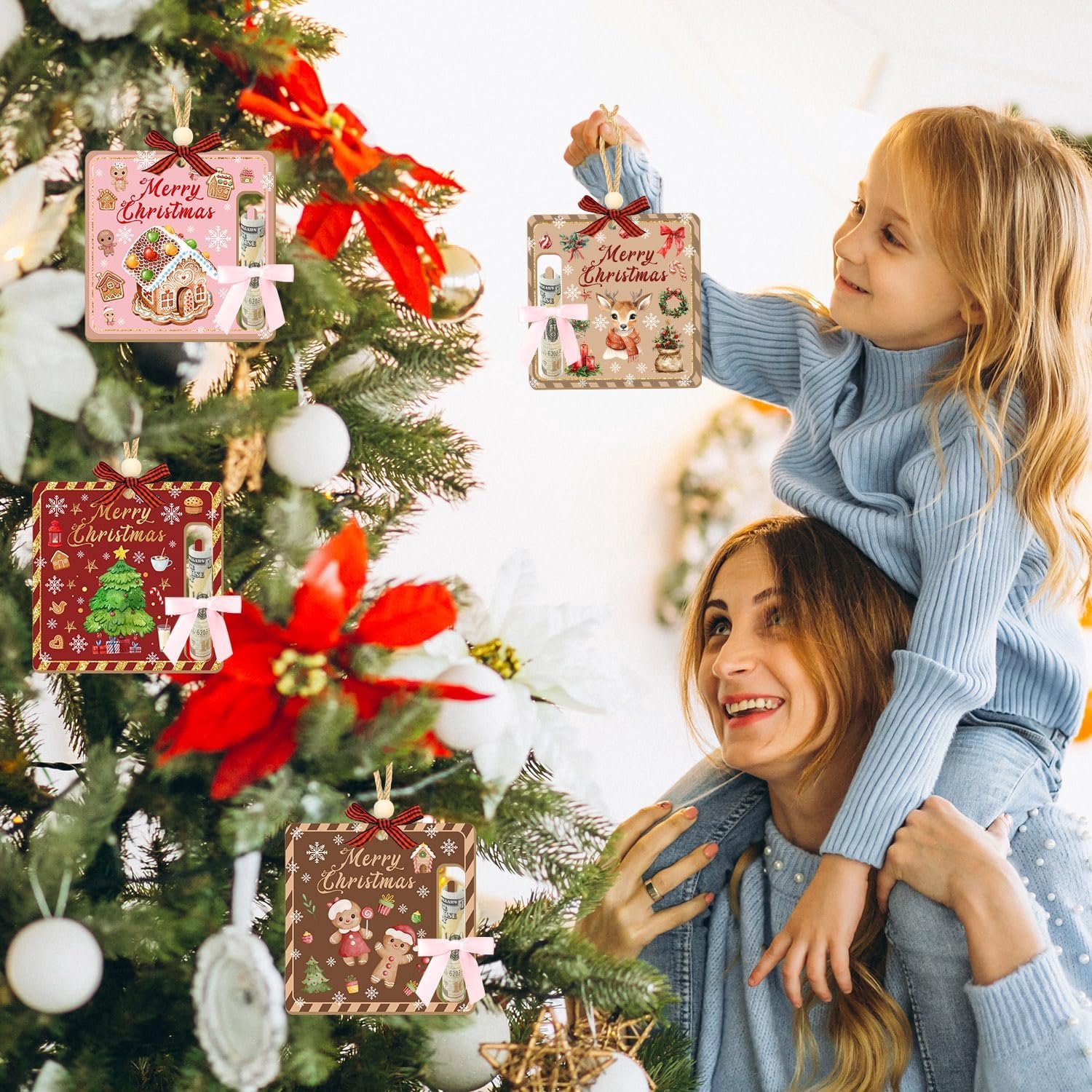 4 stuks - kerstversiering - Geldhouder - kerstornamenten - kersthangers - kerstversiering binnen - Kerstversieringen - kerst versieringen - Kerstboomversiering - Kerstboomhangers - Kerstgeldhouders - Kerst Biljethouder - Kerst Geldhouder - Hout – foto 5