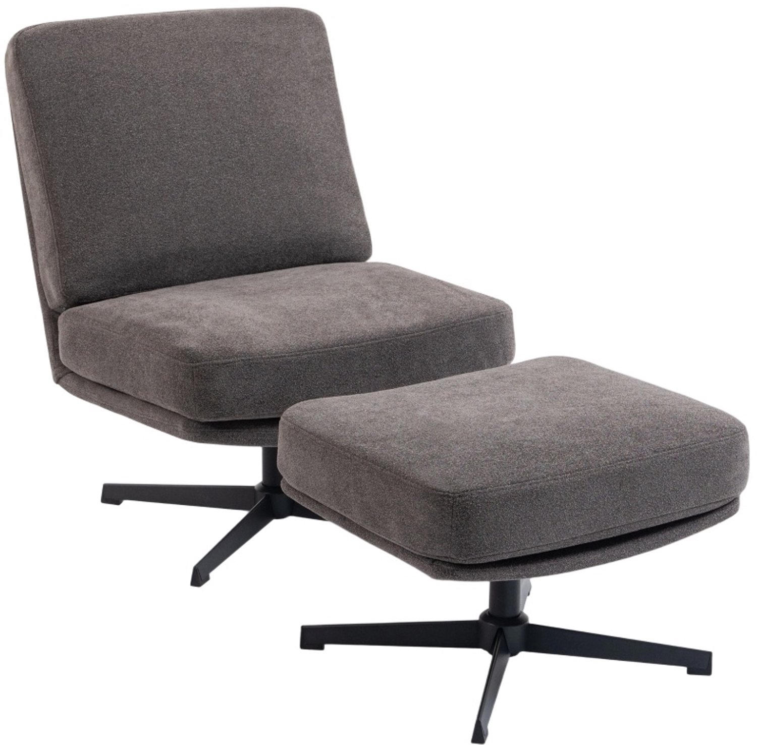 DESMIU Fauteuil Met Hocker 68 x 91 x 93 cm - Beide 360 Graden Draaibaar - Voor Lezen en Ontspannen - Stof in Linnenlook - Donkergrijs