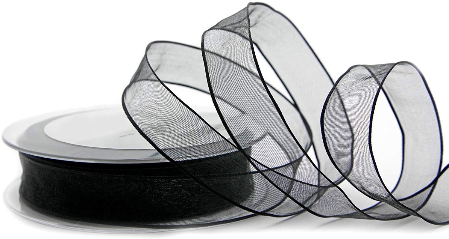 Chiffonlint - 20 m x 25 mm - Zwart - Organza