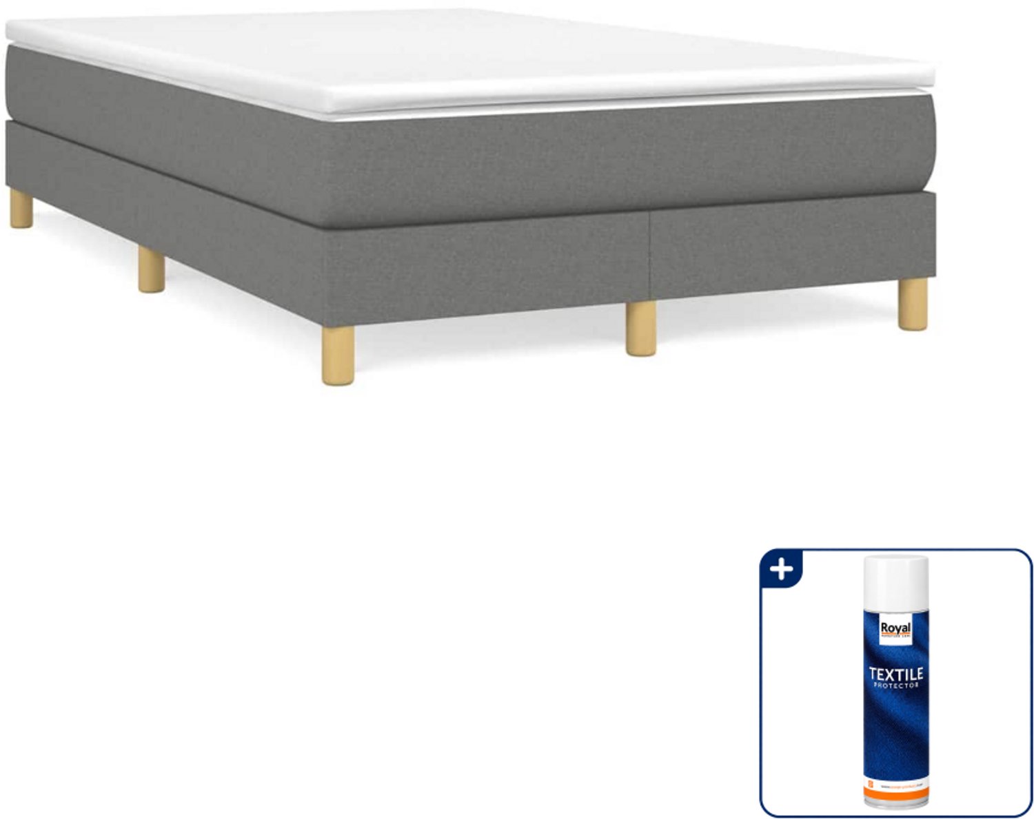 vidaXL boxspring bed - 120 x 200 cm - stof - donkergrijs - Inclusief textielbeschermer 500 ml Crème