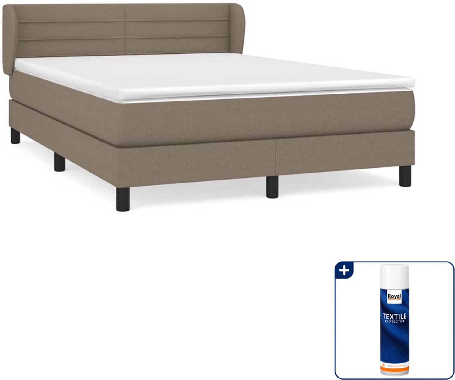 vidaXL boxspring met matras 140 x 190 cm - taupe - Inclusief textielbeschermer 500 ml