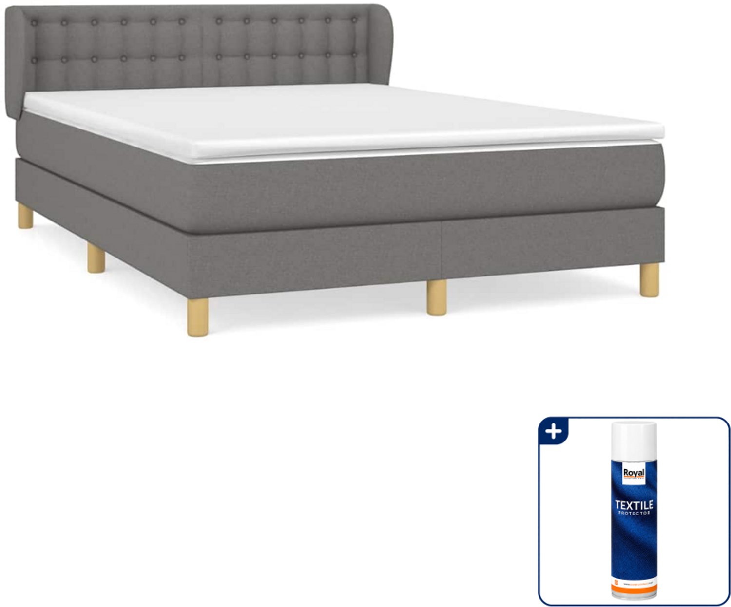 vidaXL boxspring met matras 140 x 190 cm - donkergrijs - Inclusief textielbeschermer 500 ml