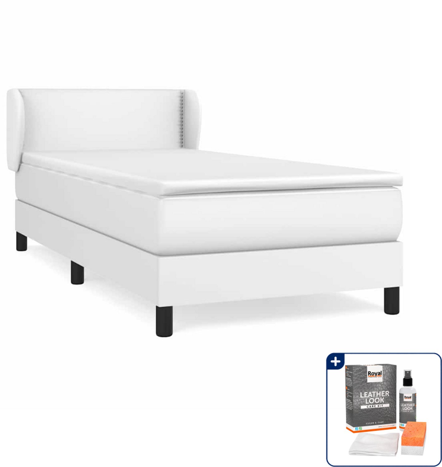 vidaXL boxspring met matras - 100 x 200 cm - kunstleer - wit - Inclusief onderhoudsset voor kunstleer 150 ml