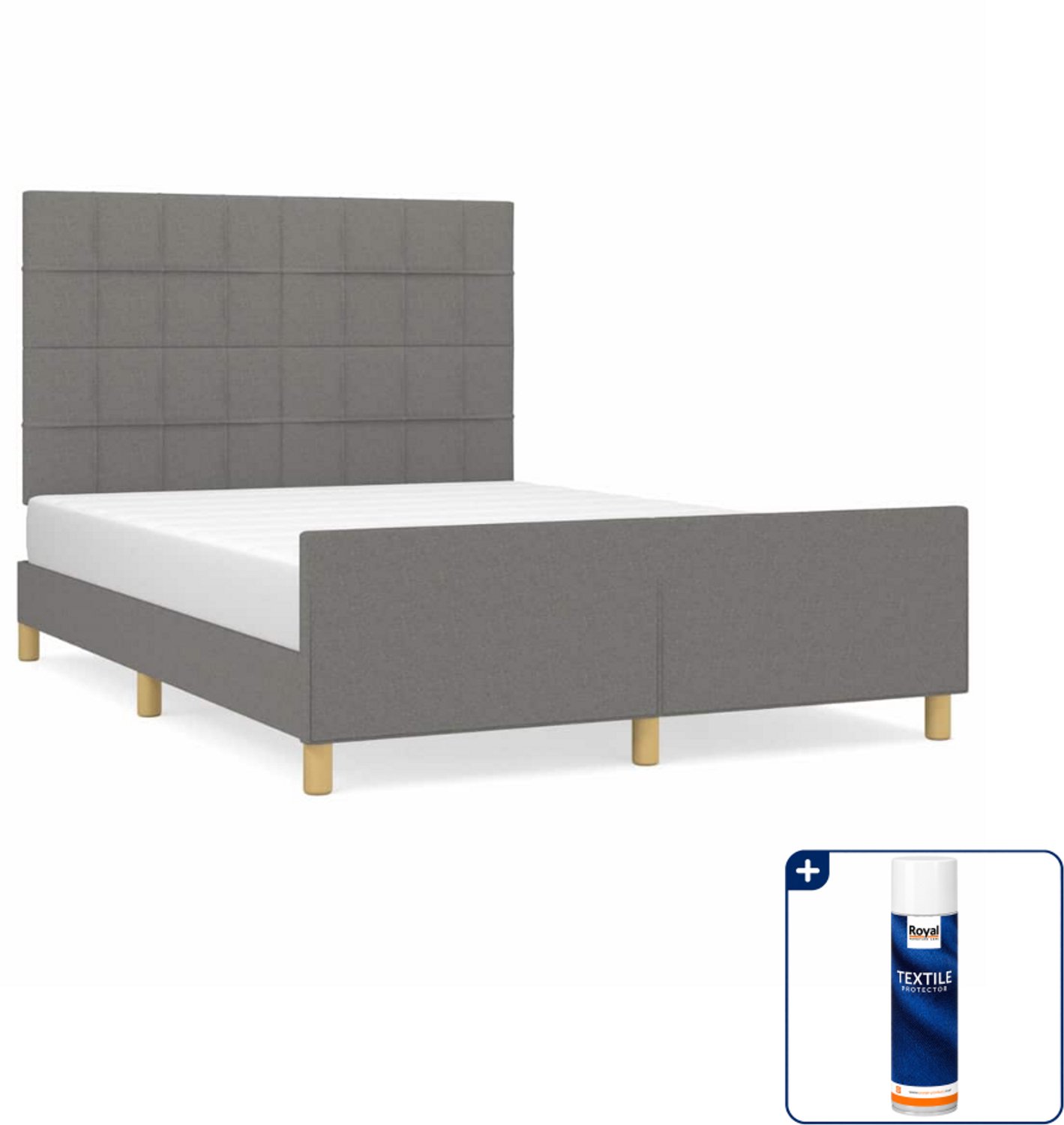 vidaXL bedframe - 140 x 190 cm - stof - donkergrijs - Inclusief textielbeschermer 500 ml