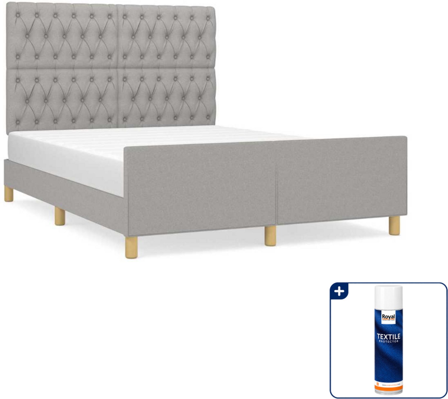 vidaXL bedframe - 140 x 190 cm - stof - lichtgrijs - Inclusief textielbeschermer 500 ml