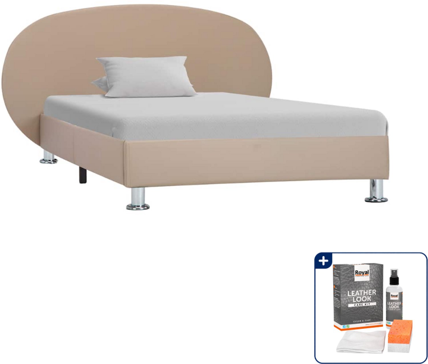 vidaXL bedframe - 100 x 200 cm - kunstleer - cappuccino - Inclusief onderhoudsset voor kunstleer 150 ml Wit