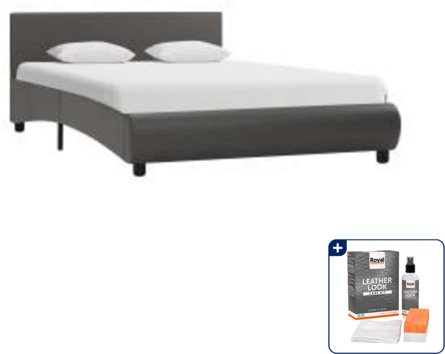 vidaXL bedframe met LED - Small double - 140 x 200 cm - grijs - Inclusief onderhoudsset voor kunstleer 150 ml
